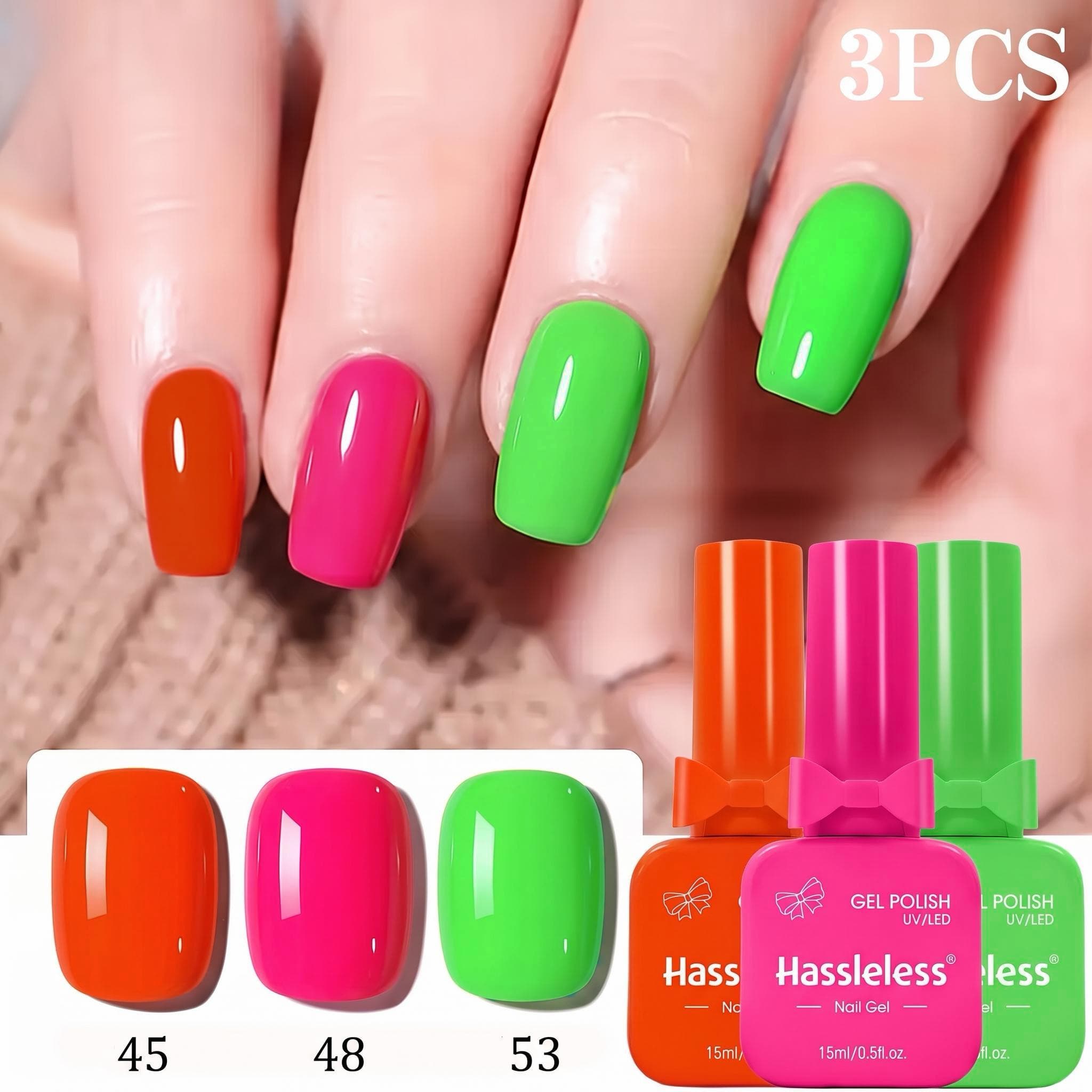 Nail Art Orange - 手軽に使える3色セットのジェルネイルポリッシュ。15ml入り。蛍光色、カラーブロック、オレンジ、ローズレッド、鮮やかなグリーンの単色ジェルネイルポリッシュ。オフしやすく、長持ちし、鏡面仕上げ。自宅でサロンのようなネイルアートを楽しめます。