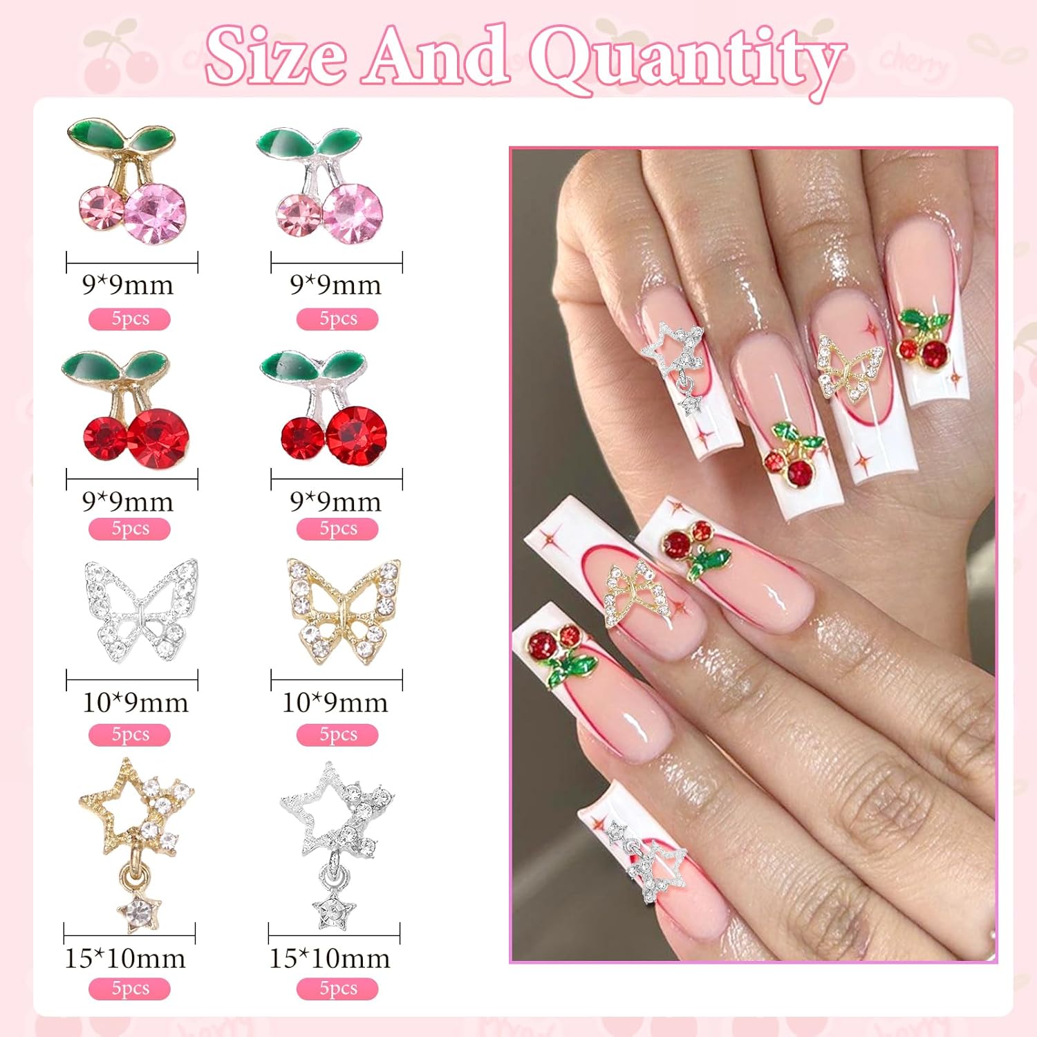 40個 合金ネイルジェムチャーム シルバーゴールド 3Dバタ - Nail Art Valentines Day のレビューと価格