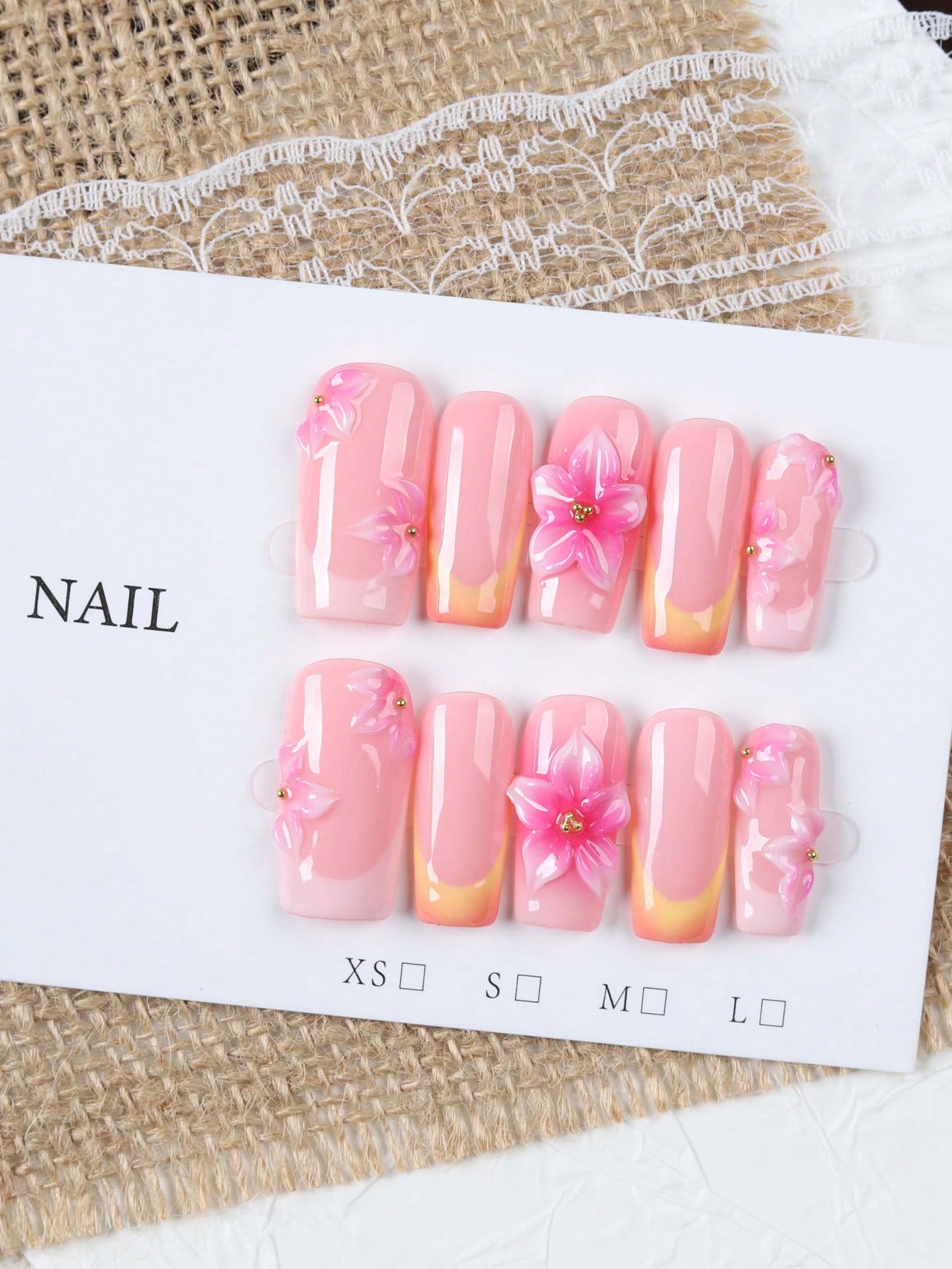 10枚入りミディアムレングスの長方形ヌードピンクとオレンジの - Nail Art Orange のレビューと価格